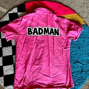 Badman Dragon Ball Z Hot Pink Short Sleeve Button Down Shirt. Worn by Vegeta.